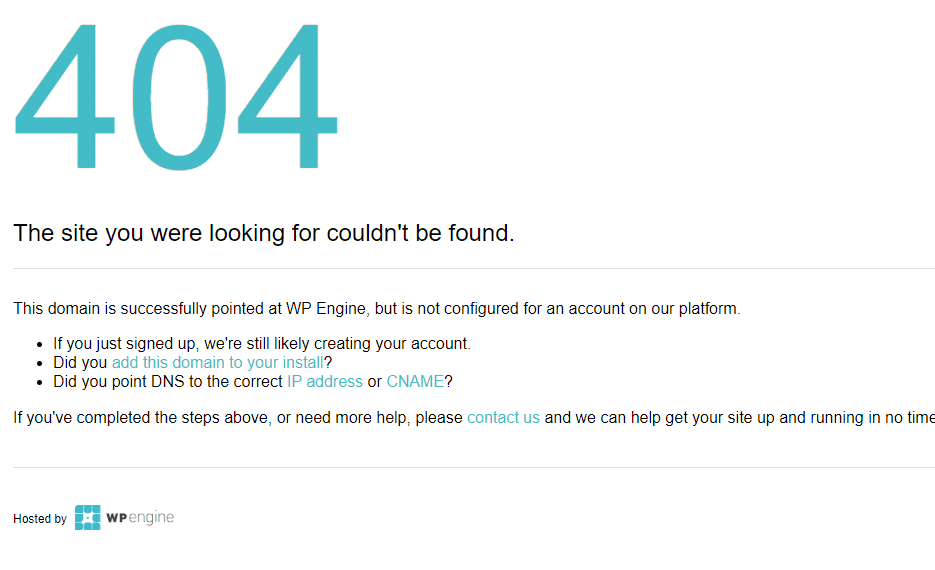 WP Engine 404 Errors